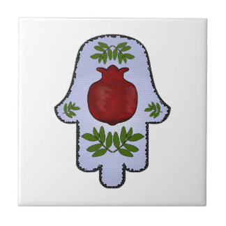 Hamsa, Pomegranate, Light Blue, Stained Glass Zazz Tile