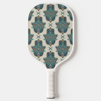 Hamsa Turquoise Blue Modern Mandala Pickleball Paddle