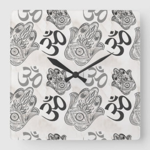 Hamsa Yoga Pattern Square Wall Clock