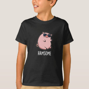 Hamsome Funny Pig Pun Dark BG T-Shirt