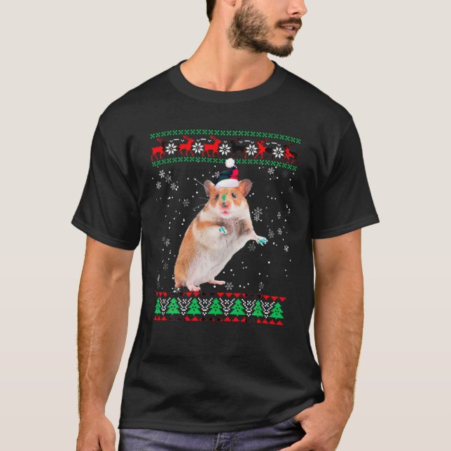 Hamster Animal Lover Xmas Matching Santa Ugly Chri T-Shirt (Front)