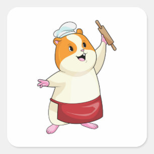 Hamster as Baker with Rolling pin Square Sticker