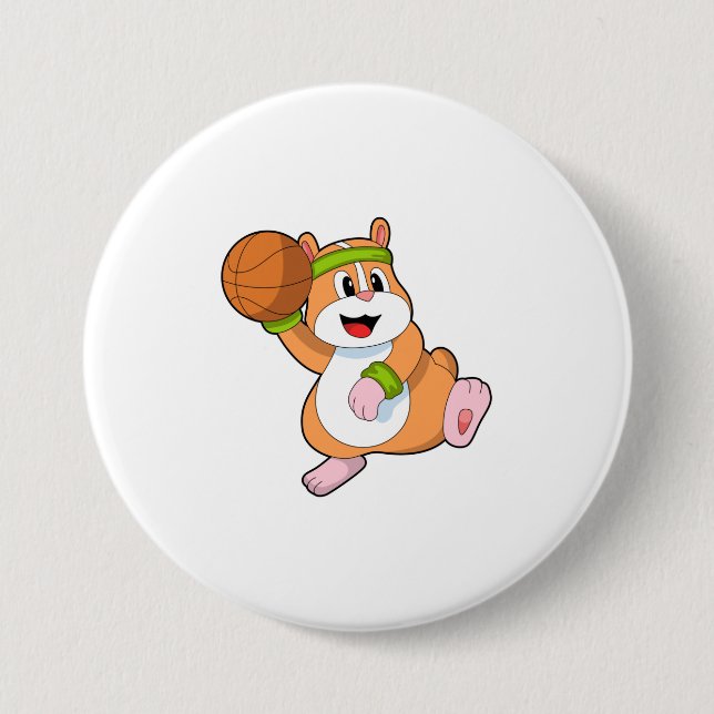 Hamster as Basketball player with Basketball 7.5 Cm Round Badge (Front)