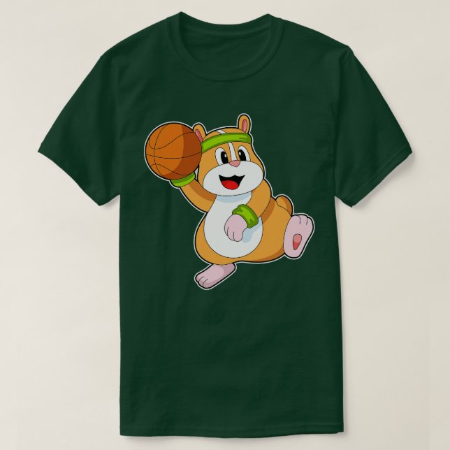 Hamster As Basketball Player With Basketball  T-Shirt (Design Front)