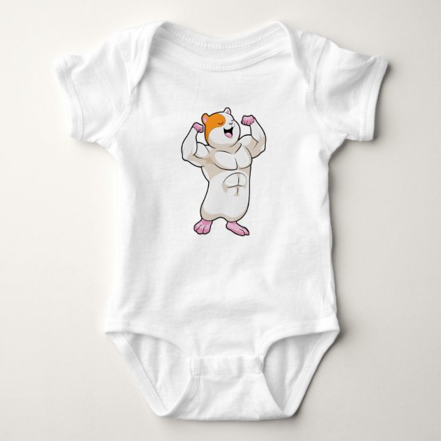 Hamster as Bodybuilder with big Muscles Baby Bodysuit (Front)