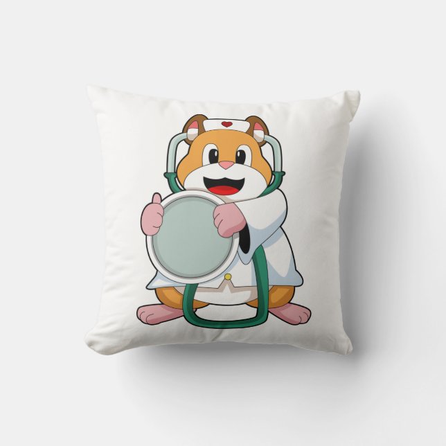 Hamster as Doctor with Stethoscope.PNG Cushion (Front)