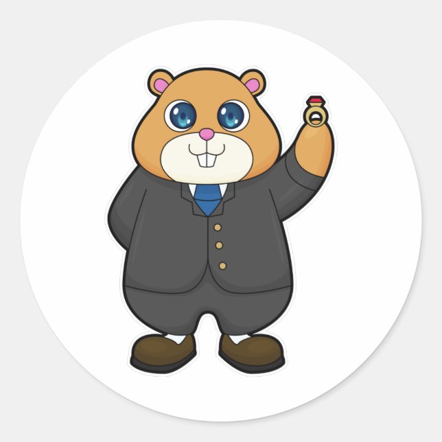 Hamster as Groom with Wedding ring Classic Round Sticker (Front)