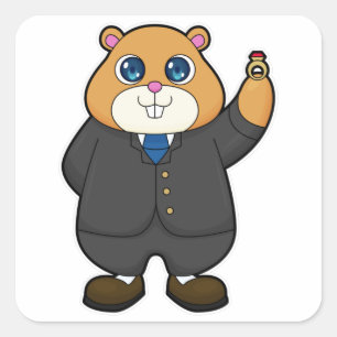 Hamster as Groom with Wedding ring Square Sticker
