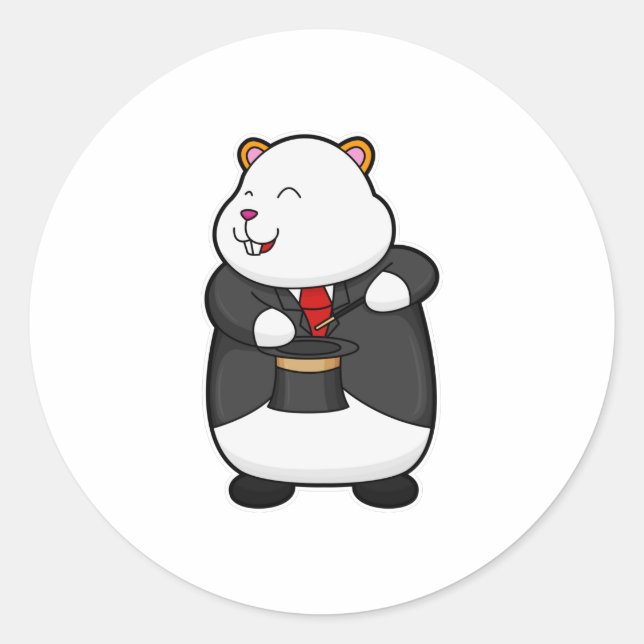 Hamster as Magician with Magic wand & Hat Classic Round Sticker (Front)