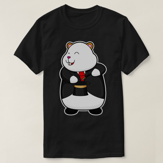 Hamster as Magician with Magic wand Hat T-Shirt (Design Front)
