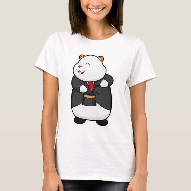 Hamster as Magician with Magic wand & Hat T-Shirt (Front)