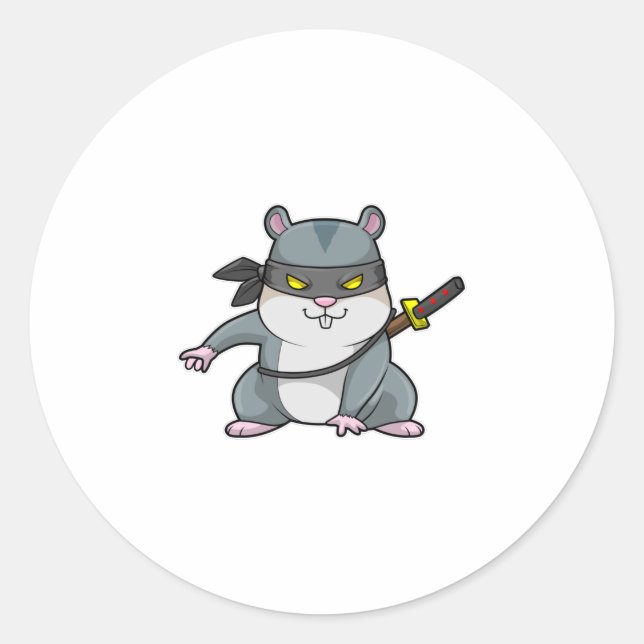 Hamster as Ninja at Martial arts with Sword Classic Round Sticker (Front)
