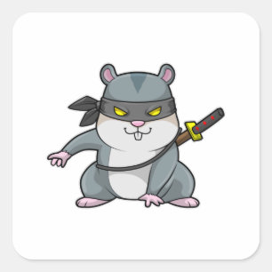 Hamster as Ninja at Martial arts with Sword Square Sticker