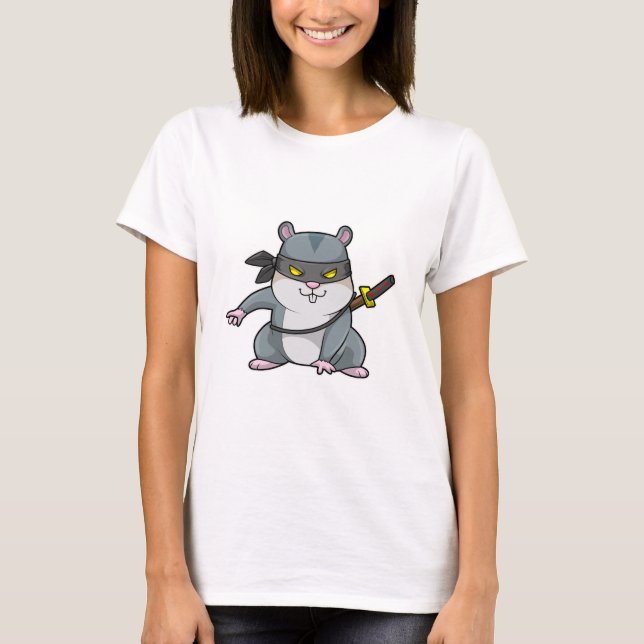 Hamster as Ninja at Martial arts with Sword T-Shirt (Front)