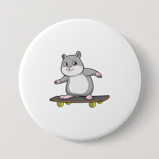 Hamster as Skater with Skateboard 7.5 Cm Round Badge (Front)