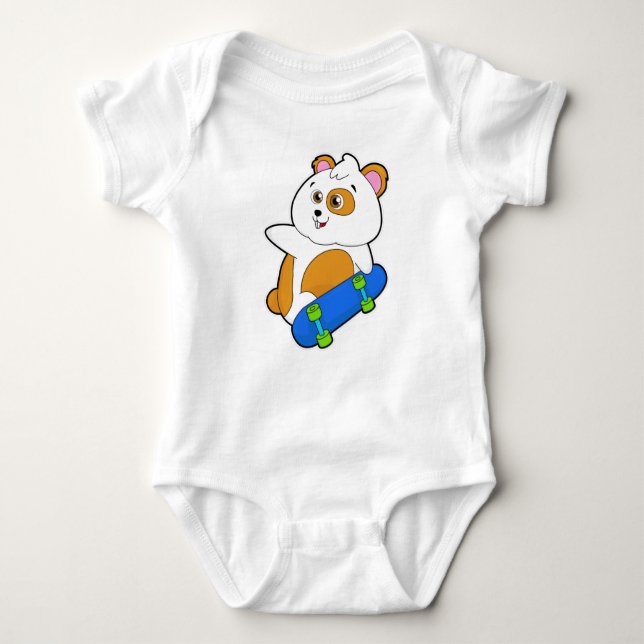 Hamster as Skater with Skateboard Baby Bodysuit (Front)
