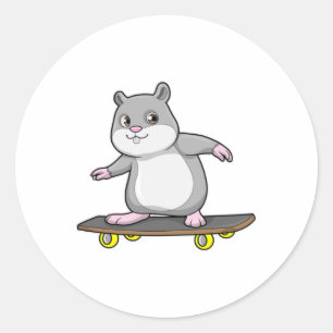 Hamster as Skater with Skateboard Classic Round Sticker
