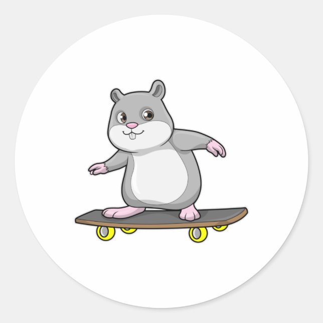 Hamster as Skater with Skateboard Classic Round Sticker (Front)
