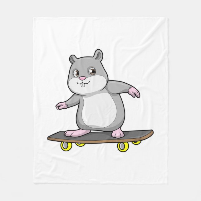 Hamster as Skater with Skateboard Fleece Blanket (Front)