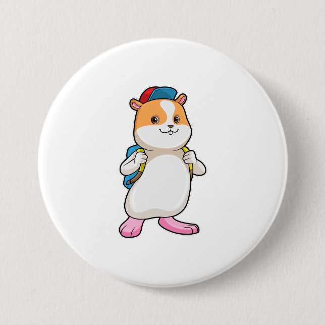 Hamster as Student with Backpack & Cap 7.5 Cm Round Badge (Front)