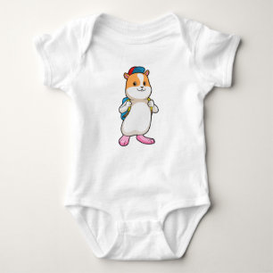 Hamster as Student with Backpack & Cap Baby Bodysuit