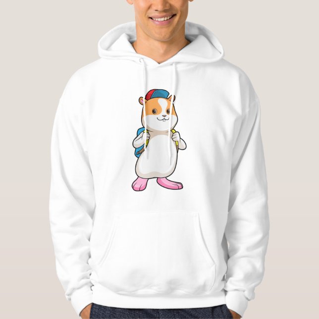 Hamster as Student with Backpack & Cap Hoodie (Front)
