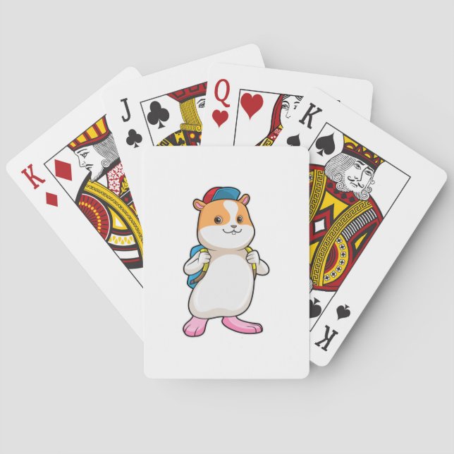 Hamster as Student with Backpack & Cap Playing Cards (Back)