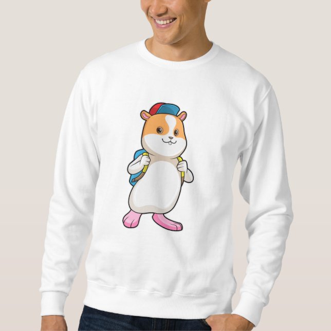 Hamster as Student with Backpack & Cap Sweatshirt (Front)