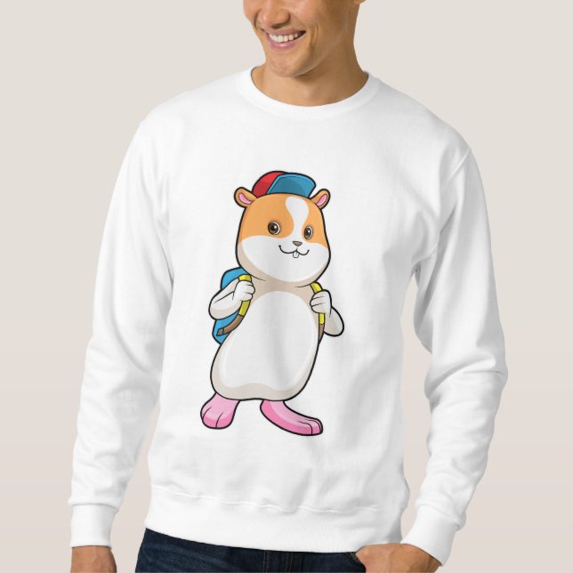 Hamster as Student with Backpack & Cap Sweatshirt (Front)