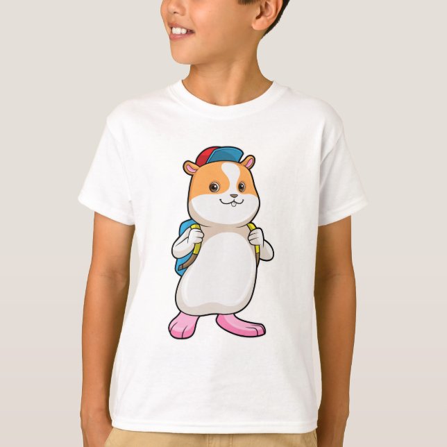 Hamster as Student with Backpack & Cap T-Shirt (Front)