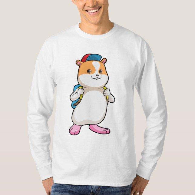 Hamster as Student with Backpack & Cap T-Shirt (Front)