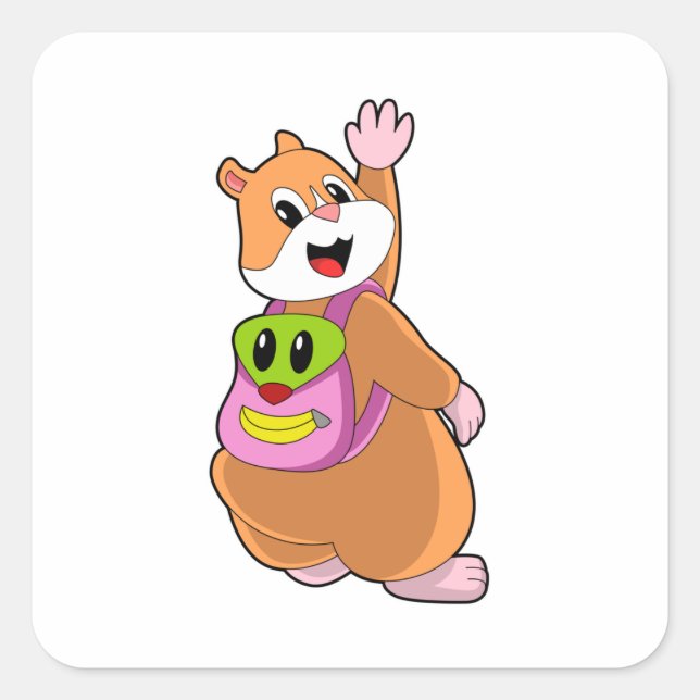 Hamster as Student with Backpack.PNG Square Sticker (Front)