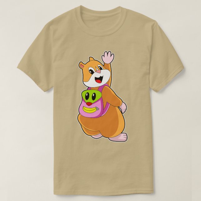Hamster As Student With Backpack  T-Shirt (Design Front)