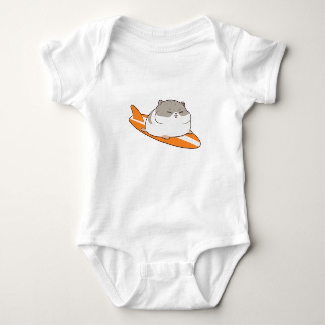 Hamster as Surfer with Surfboard Baby Bodysuit (Front)