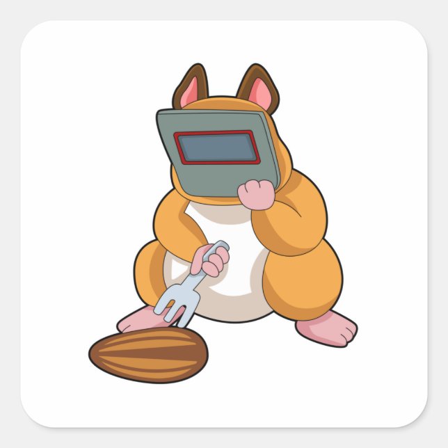 Hamster as Welder.PNG Square Sticker (Front)