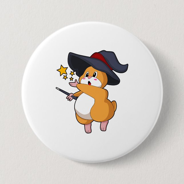 Hamster as Wizard with Magic wand 7.5 Cm Round Badge (Front)