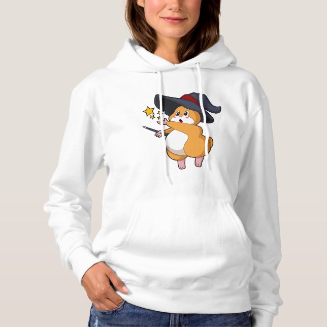 Hamster as Wizard with Magic wand Hoodie (Front)