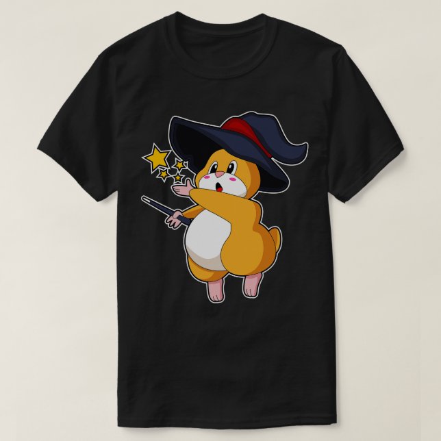 Hamster as Wizard with Magic wand T-Shirt (Design Front)