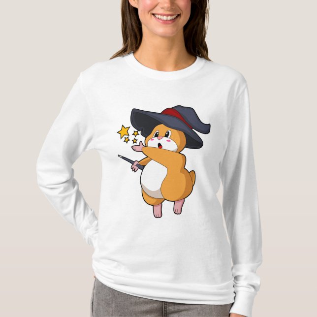 Hamster as Wizard with Magic wand T-Shirt (Front)