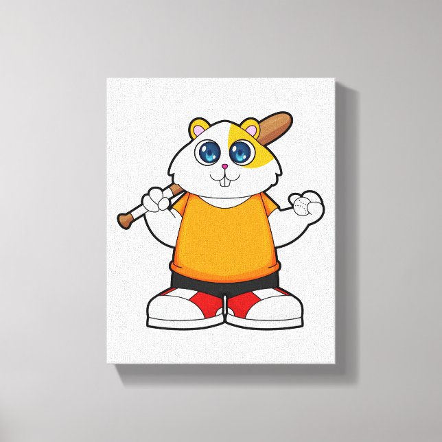 Hamster at Baseball with Baseball bat Canvas Print (Front)