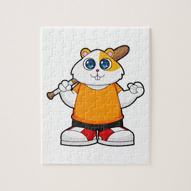 Hamster at Baseball with Baseball bat Jigsaw Puzzle (Vertical)