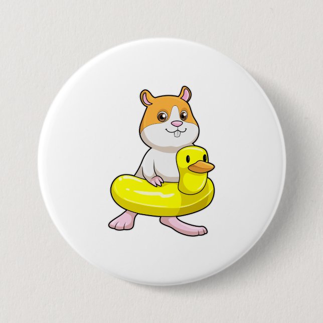 Hamster at Beach with Duck as Swim ring 7.5 Cm Round Badge (Front)
