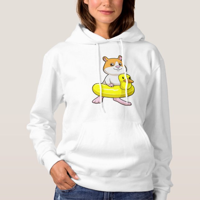 Hamster at Beach with Duck as Swim ring Hoodie (Front)