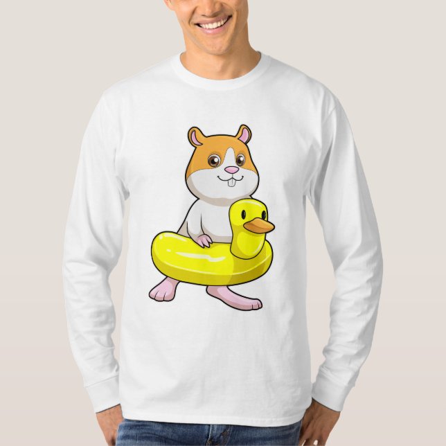 Hamster at Beach with Duck as Swim ring T-Shirt (Front)
