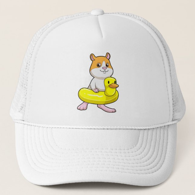 Hamster at Beach with Duck as Swim ring Trucker Hat (Front)