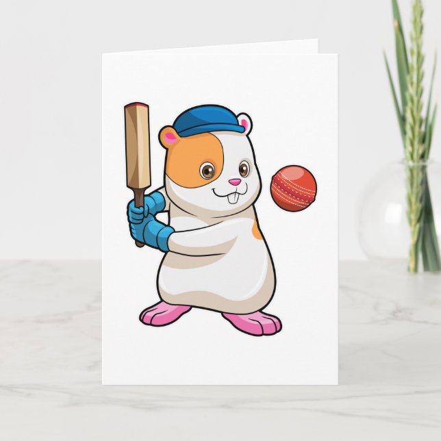 Hamster at Cricket with Cricket bat & Cap Card (Front)