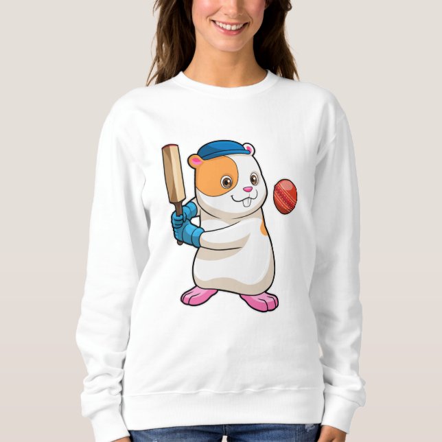 Hamster at Cricket with Cricket bat & Cap Sweatshirt (Front)