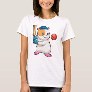 Hamster at Cricket with Cricket bat & Cap T-Shirt