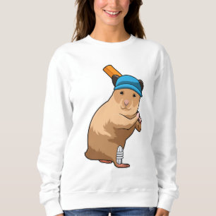 Hamster at Cricket with Cricket bat Sweatshirt