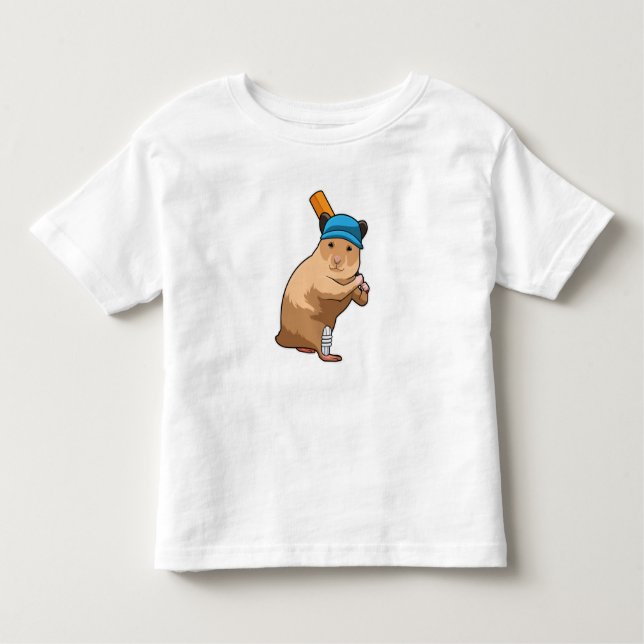 Hamster at Cricket with Cricket bat Toddler T-Shirt (Front)